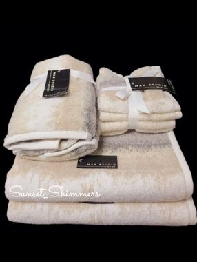 x8 MAX Studio 100% Cotton Bath Hand Washcloth Towel Set Gray Tan White Ombre New